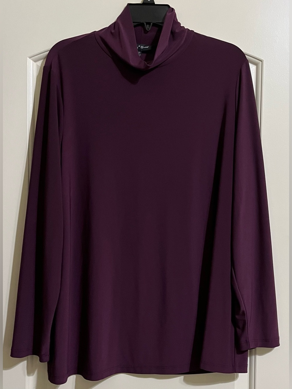 Slinky Brand Deep Plum Purple Liquid Knit Mock Neck Long Sleeve Stretch Top 1X